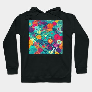 Purple, Teal, Hot Pink and Yellow Flower Floral Hoodie